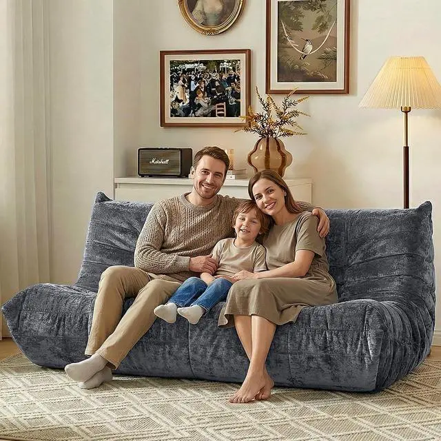 Alt view image 6 of 7 - Bean Bag Chair, Giant Bean Bag Chairs for Adults, 3 Seater Fireside Chair, Lazy Large Floor Bean Bag Sofa for Living Room, Bedroom, Dorm, Office (Grey)