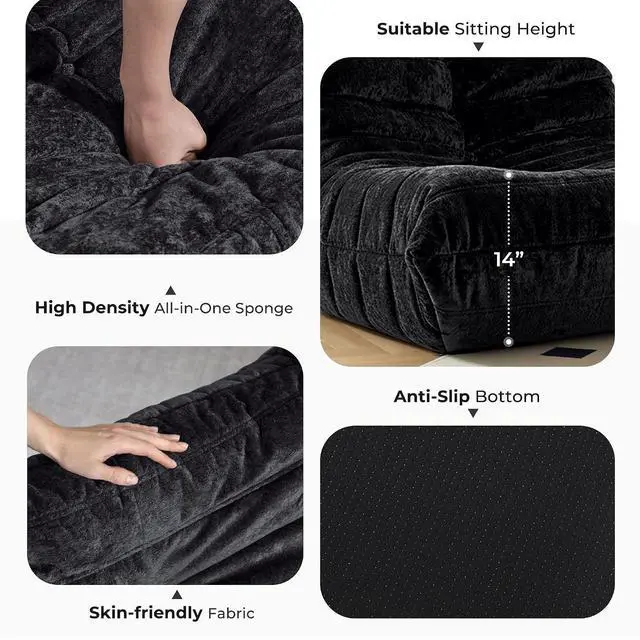 Alt view image 3 of 7 - Bean Bag Chair, Giant Bean Bag Chairs for Adults, 3 Seater Fireside Chair, Lazy Large Floor Bean Bag Sofa for Living Room, Bedroom, Dorm, Office (Black)