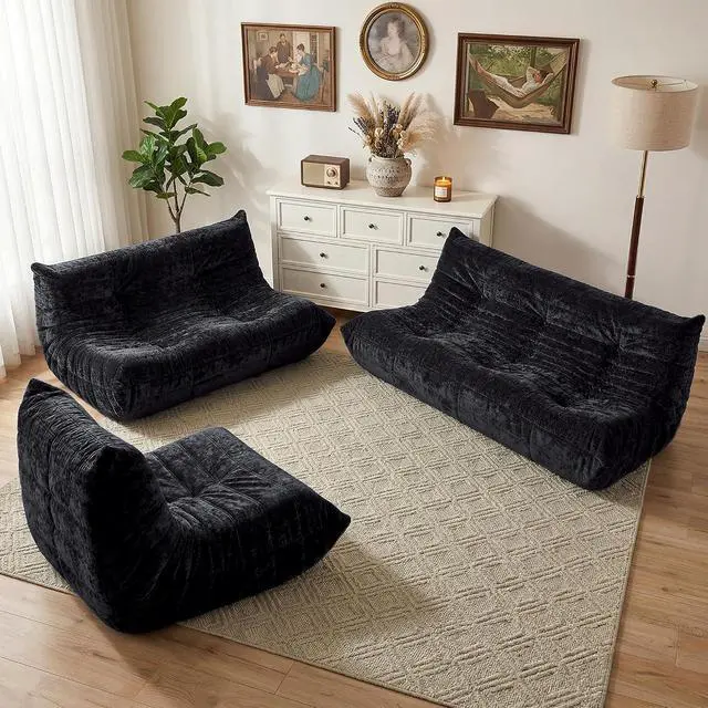 Alt view image 7 of 7 - Bean Bag Chair, Giant Bean Bag Chairs for Adults, 3 Seater Fireside Chair, Lazy Large Floor Bean Bag Sofa for Living Room, Bedroom, Dorm, Office (Black)