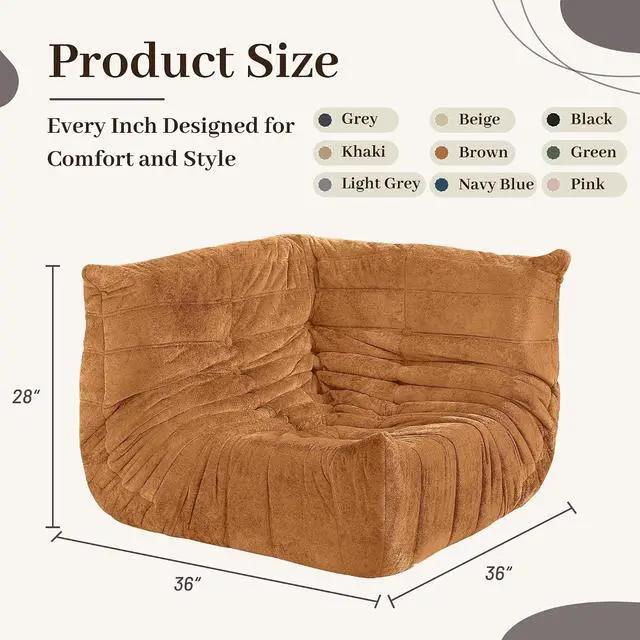 Alt view image 2 of 6 - Bean Bag Chair, Memory Foam Bean Bag Chairs for Adults, Fireside Corner Chair Lazy Floor Corner Sofa for Living Room, Bedroom, Dorm, Office (Brown)
