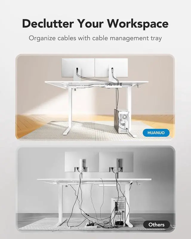 Alt view image 4 of 7 - Dual Motor 71x48 inch L Shaped Electric Standing Desk with 3 Preset Heights, Electric Height Adjustable Computer Table, 2 Hooks & Cable Tray, Raising Desk for Home Office, White