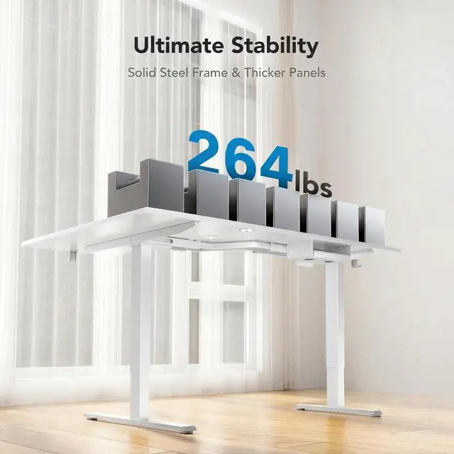 Alt view image 6 of 7 - Dual Motor 71x48 inch L Shaped Electric Standing Desk with 3 Preset Heights, Electric Height Adjustable Computer Table, 2 Hooks & Cable Tray, Raising Desk for Home Office, White