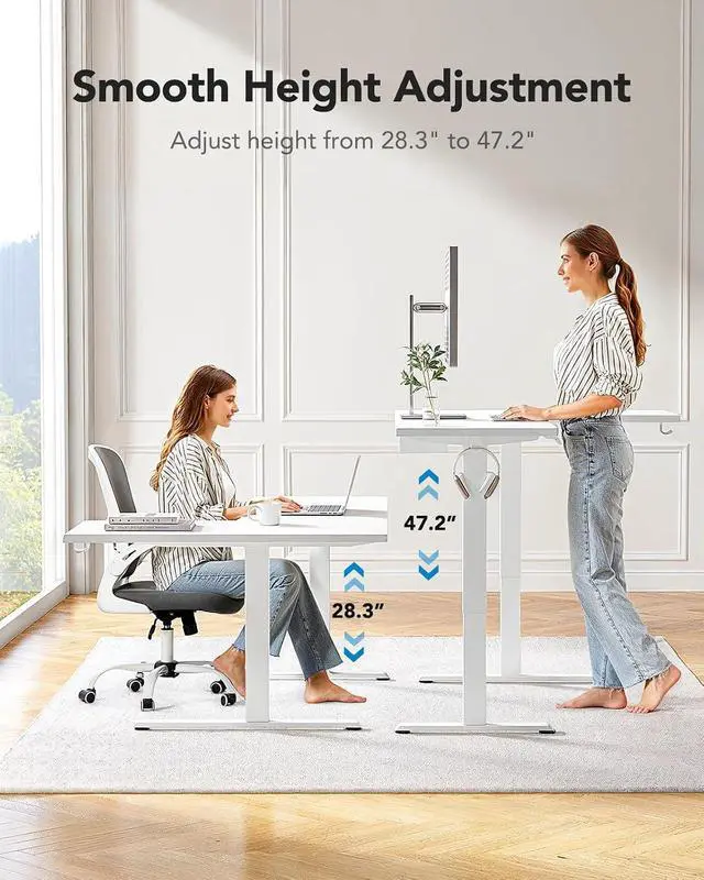 Alt view image 7 of 7 - Dual Motor 71x48 inch L Shaped Electric Standing Desk with 3 Preset Heights, Electric Height Adjustable Computer Table, 2 Hooks & Cable Tray, Raising Desk for Home Office, White