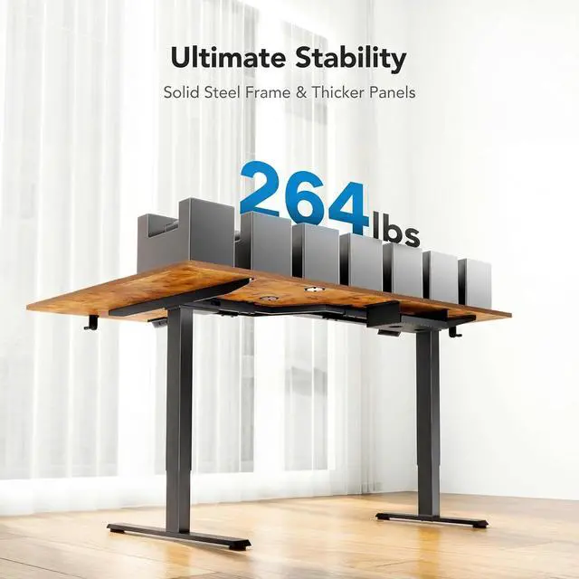 Alt view image 5 of 7 - Dual Motor 71x48 inch L Shaped Electric Standing Desk with 3 Preset Heights, Electric Height Adjustable Computer Table, 2 Hooks & Cable Tray, Raising Desk for Home Office, Vintage Brown