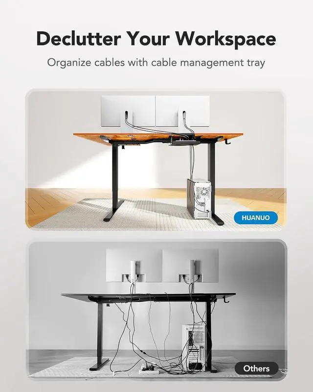 Alt view image 6 of 7 - Dual Motor 71x48 inch L Shaped Electric Standing Desk with 3 Preset Heights, Electric Height Adjustable Computer Table, 2 Hooks & Cable Tray, Raising Desk for Home Office, Vintage Brown