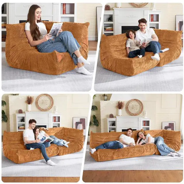 Alt view image 3 of 6 - Bean Bag Chair, Memory Foam Bean Bag Chairs for Adults, Fireside Corner Chair Lazy Floor Corner Sofa for Living Room, Bedroom, Dorm, Office (Brown)