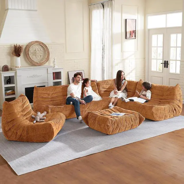 Alt view image 4 of 6 - Bean Bag Chair, Memory Foam Bean Bag Chairs for Adults, Fireside Corner Chair Lazy Floor Corner Sofa for Living Room, Bedroom, Dorm, Office (Brown)