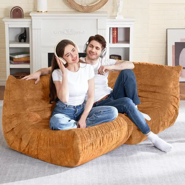 Alt view image 5 of 6 - Bean Bag Chair, Memory Foam Bean Bag Chairs for Adults, Fireside Corner Chair Lazy Floor Corner Sofa for Living Room, Bedroom, Dorm, Office (Brown)
