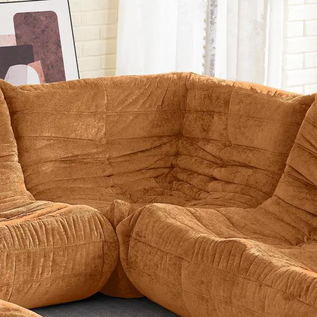 Alt view image 6 of 6 - Bean Bag Chair, Memory Foam Bean Bag Chairs for Adults, Fireside Corner Chair Lazy Floor Corner Sofa for Living Room, Bedroom, Dorm, Office (Brown)