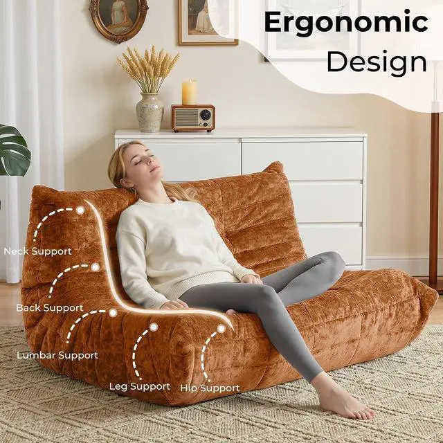 Alt view image 4 of 7 - Bean Bag Chair, Giant Bean Bag Chairs for Adults, Loveseat Fireside Chair, 2 Seater Lazy Bean Bag Sofa Memory Foam Couch for Living Room, Bedroom, Office (Brown)