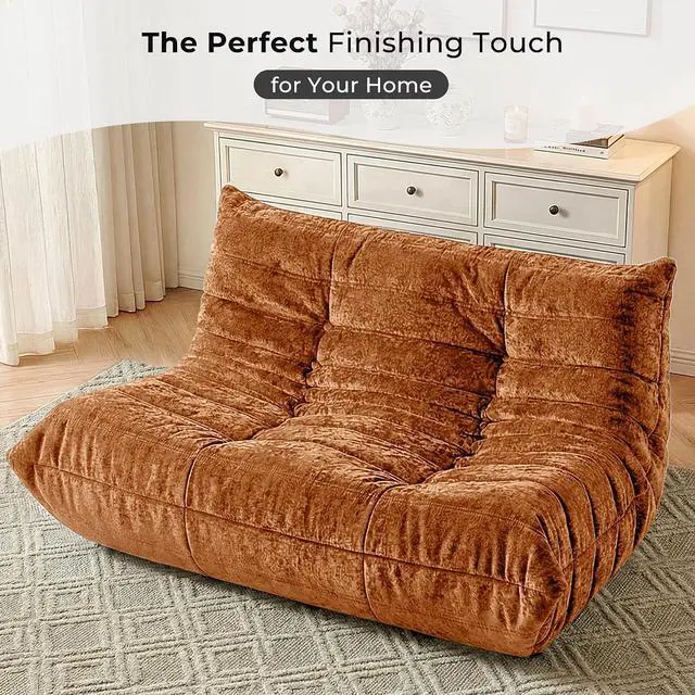 Alt view image 6 of 7 - Bean Bag Chair, Giant Bean Bag Chairs for Adults, Loveseat Fireside Chair, 2 Seater Lazy Bean Bag Sofa Memory Foam Couch for Living Room, Bedroom, Office (Brown)