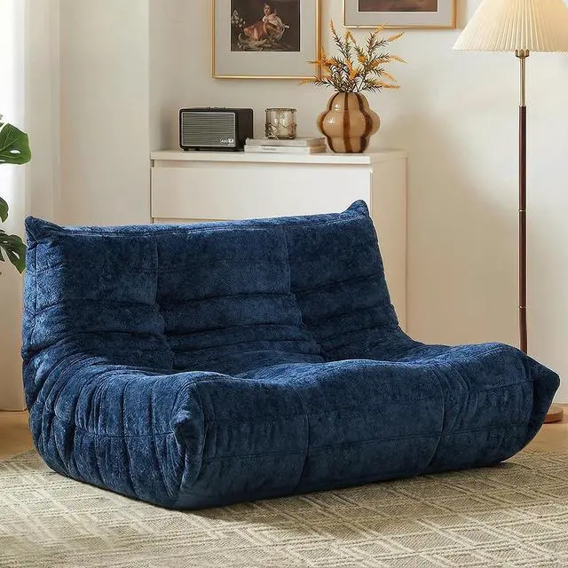 Main image of Bean Bag Chair, Giant Bean Bag Chairs for Adults, Loveseat Fireside Chair, 2 Seater Lazy Bean Bag Sofa Memory Foam Couch for Living Room, Bedroom, Office (Navy Blue)