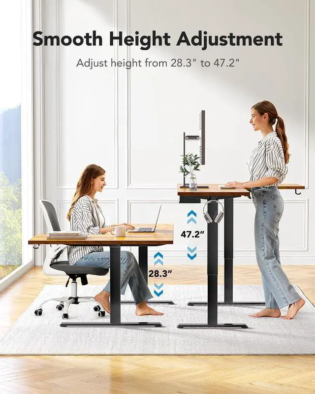 Alt view image 7 of 7 - Dual Motor 71x48 inch L Shaped Electric Standing Desk with 3 Preset Heights, Electric Height Adjustable Computer Table, 2 Hooks & Cable Tray, Raising Desk for Home Office, Vintage Brown