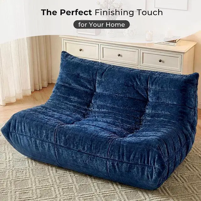 Alt view image 6 of 7 - Bean Bag Chair, Giant Bean Bag Chairs for Adults, Loveseat Fireside Chair, 2 Seater Lazy Bean Bag Sofa Memory Foam Couch for Living Room, Bedroom, Office (Navy Blue)