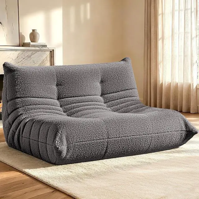 Main image of Bean Bag Chairs Fireside Lazy Floor Sofa, Soft Teddy Fleece 2 Seater Sofa with High-Resilience Foam FillingBeanbag for Living Room, Bedroom, Office (Dark Grey Teddy)