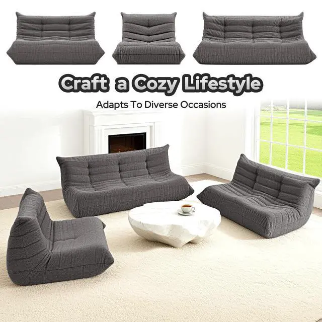 Alt view image 6 of 7 - Bean Bag Chairs Fireside Lazy Floor Sofa, Soft Teddy Fleece 2 Seater Sofa with High-Resilience Foam FillingBeanbag for Living Room, Bedroom, Office (Dark Grey Teddy)