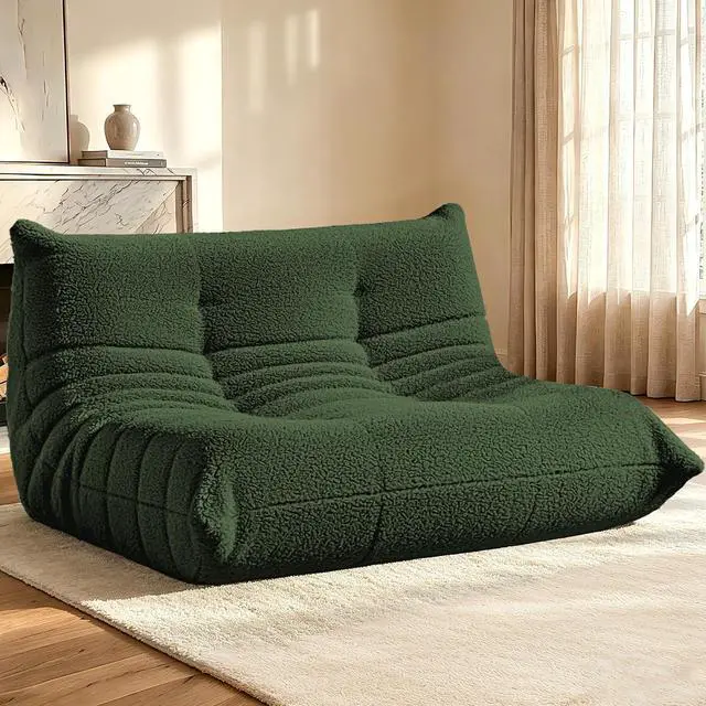 Main image of Bean Bag Chairs Fireside Lazy Floor Sofa, Soft Teddy Fleece 2 Seater Sofa with High-Resilience Foam FillingBeanbag for Living Room, Bedroom, Office (Green Teddy)