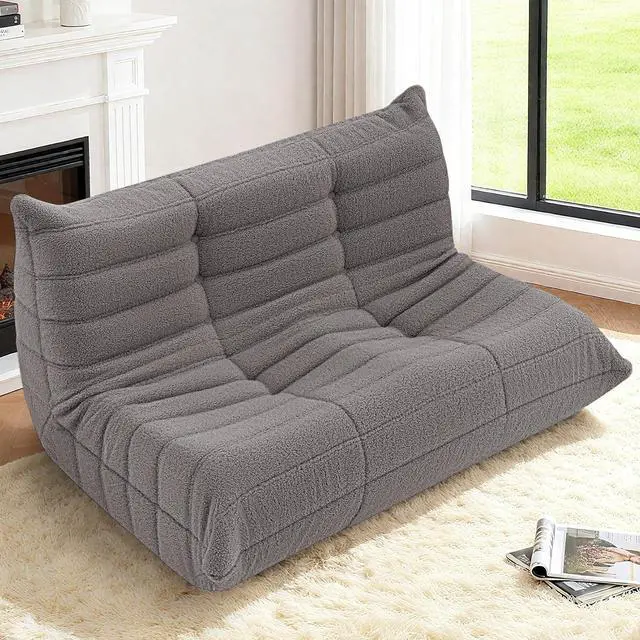 Alt view image 7 of 7 - Bean Bag Chairs Fireside Lazy Floor Sofa, Soft Teddy Fleece 2 Seater Sofa with High-Resilience Foam FillingBeanbag for Living Room, Bedroom, Office (Dark Grey Teddy)