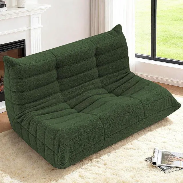 Alt view image 7 of 7 - Bean Bag Chairs Fireside Lazy Floor Sofa, Soft Teddy Fleece 2 Seater Sofa with High-Resilience Foam FillingBeanbag for Living Room, Bedroom, Office (Green Teddy)