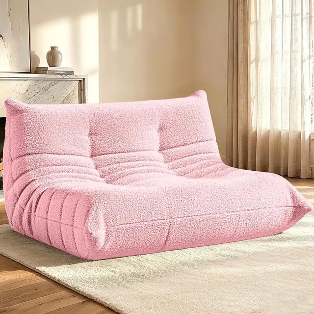 Main image of Bean Bag Chairs Fireside Lazy Floor Sofa, Soft Teddy Fleece 2 Seater Sofa with High-Resilience Foam FillingBeanbag for Living Room, Bedroom, Office (Pink Teddy)