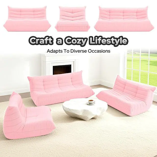 Alt view image 6 of 7 - Bean Bag Chairs Fireside Lazy Floor Sofa, Soft Teddy Fleece 3 Seater Sofa with High-Resilience Foam FillingBeanbag for Living Room, Bedroom, Office (Pink Teddy)
