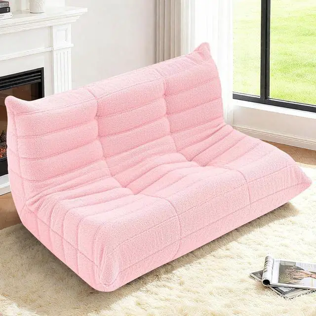 Alt view image 7 of 7 - Bean Bag Chairs Fireside Lazy Floor Sofa, Soft Teddy Fleece 2 Seater Sofa with High-Resilience Foam FillingBeanbag for Living Room, Bedroom, Office (Pink Teddy)