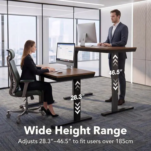 Alt view image 3 of 7 - 40 X 24 Inch Standing Desk with Drawers, Electric Adjustable Height Desk, Quick Install One-Piece Tabletop with USB Charging Ports, Sit to Stand Up Desk for Home Office, Black Walnut