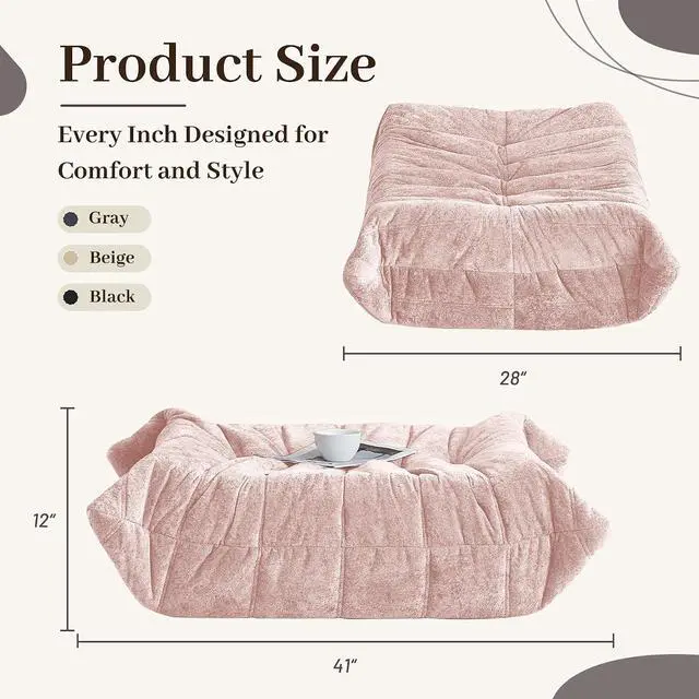 Alt view image 2 of 7 - Bean Bag Ottoman,Foot Rest,Fireside Chair Memory Foam Lazy Bean Bag Sofa for Living Room,Bedroom,Dorm,Office (Ottoman-Pink)