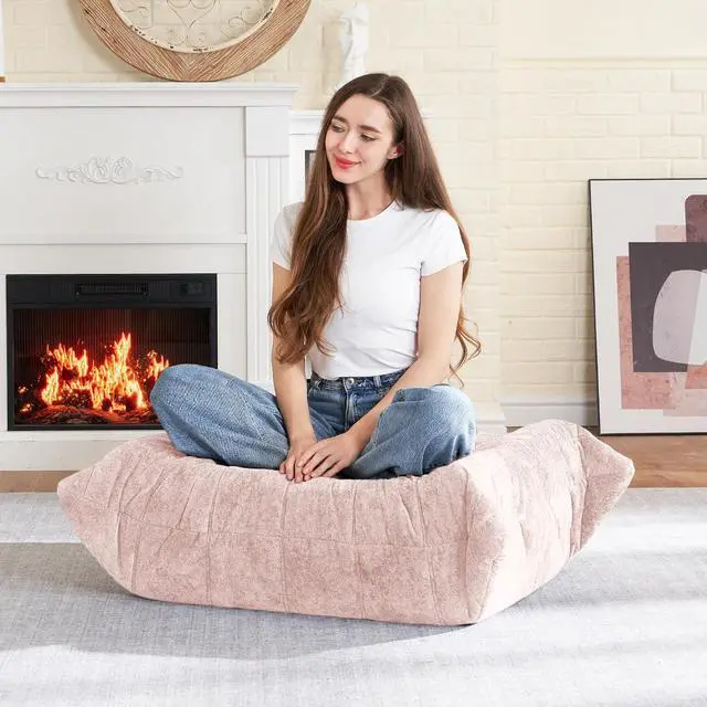 Alt view image 3 of 7 - Bean Bag Ottoman,Foot Rest,Fireside Chair Memory Foam Lazy Bean Bag Sofa for Living Room,Bedroom,Dorm,Office (Ottoman-Pink)