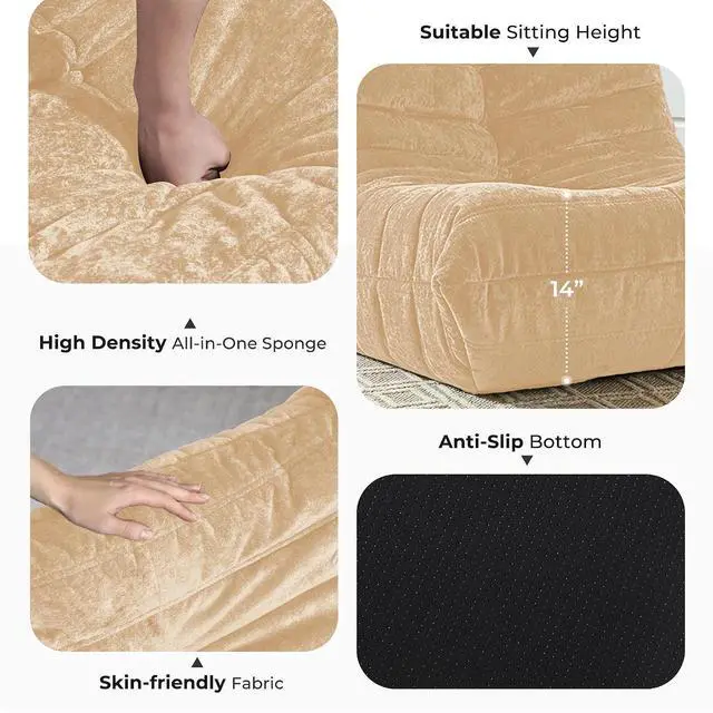 Alt view image 3 of 7 - Bean Bag Chair, Giant Bean Bag Chairs for Adults, Loveseat Fireside Chair, 2 Seater Lazy Bean Bag Sofa Memory Foam Couch for Living Room, Bedroom, Office (Khaki)