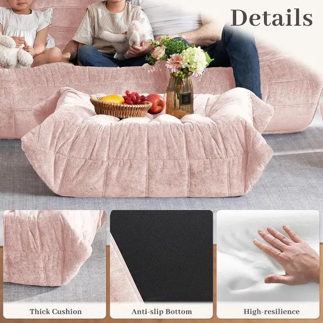 Alt view image 4 of 7 - Bean Bag Ottoman,Foot Rest,Fireside Chair Memory Foam Lazy Bean Bag Sofa for Living Room,Bedroom,Dorm,Office (Ottoman-Pink)