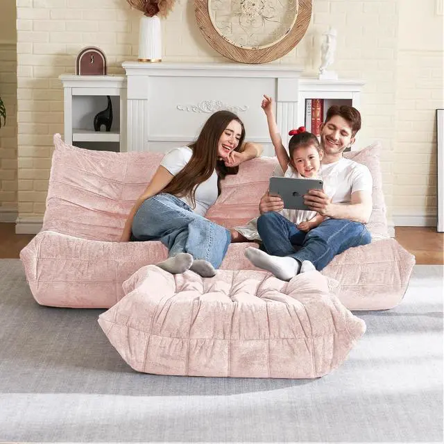 Alt view image 6 of 7 - Bean Bag Ottoman,Foot Rest,Fireside Chair Memory Foam Lazy Bean Bag Sofa for Living Room,Bedroom,Dorm,Office (Ottoman-Pink)