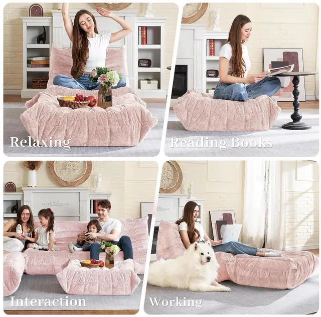 Alt view image 5 of 7 - Bean Bag Ottoman,Foot Rest,Fireside Chair Memory Foam Lazy Bean Bag Sofa for Living Room,Bedroom,Dorm,Office (Ottoman-Pink)