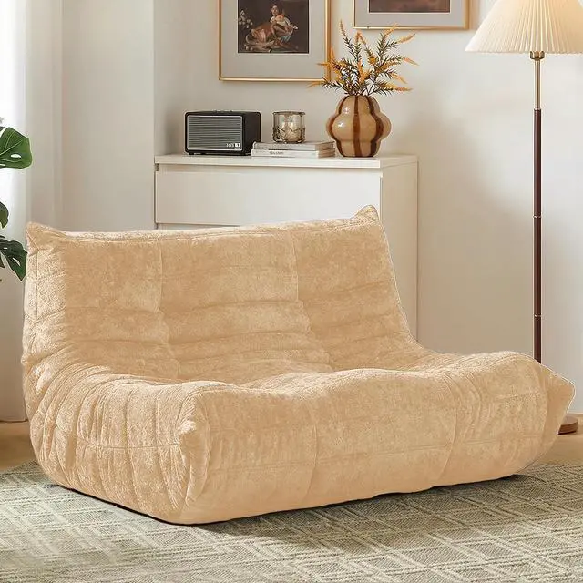 Main image of Bean Bag Chair, Giant Bean Bag Chairs for Adults, Loveseat Fireside Chair, 2 Seater Lazy Bean Bag Sofa Memory Foam Couch for Living Room, Bedroom, Office (Khaki)