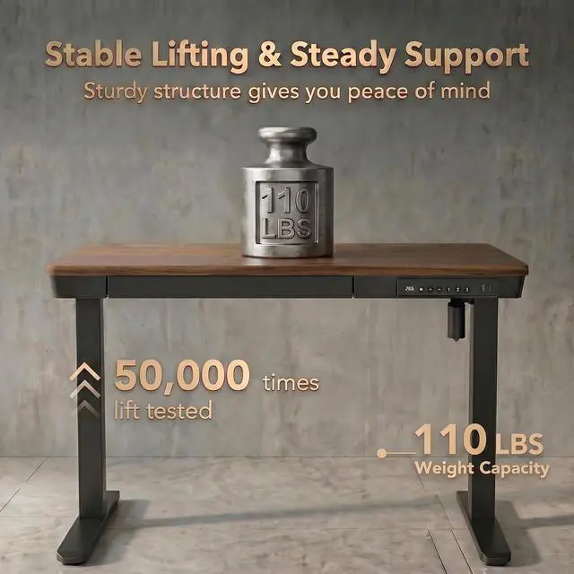 Alt view image 6 of 7 - 40 X 24 Inch Standing Desk with Drawers, Electric Adjustable Height Desk, Quick Install One-Piece Tabletop with USB Charging Ports, Sit to Stand Up Desk for Home Office, Black Walnut