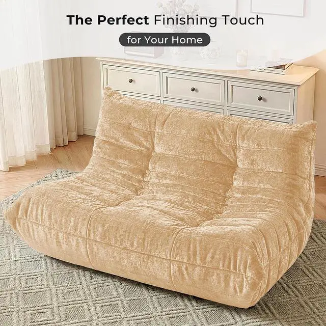 Alt view image 6 of 7 - Bean Bag Chair, Giant Bean Bag Chairs for Adults, Loveseat Fireside Chair, 2 Seater Lazy Bean Bag Sofa Memory Foam Couch for Living Room, Bedroom, Office (Khaki)