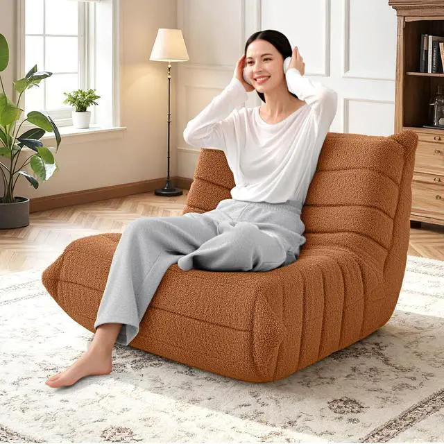 Alt view image 4 of 6 - Bean Bag Chairs Fireside Lazy Floor Sofa, Soft Teddy Fleece Bean Bag Sofa with High-Resilience Foam FillingBeanbag for Living Room, Bedroom, Office (Brown Teddy)