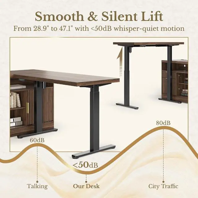 Alt view image 3 of 7 - L Shaped Standing Desk, 67 Inches Electric Adjustable Desk with Storage & 2 File Cabinets, Fluted Executive Corner Desk for Home Office with Built-in Outlets1.18" Desktop, Black Walnut