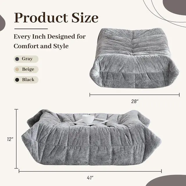 Alt view image 2 of 7 - Bean Bag Ottoman,Foot Rest,Fireside Chair Memory Foam Lazy Bean Bag Sofa for Living Room,Bedroom,Dorm,Office (Ottoman-Light Grey)