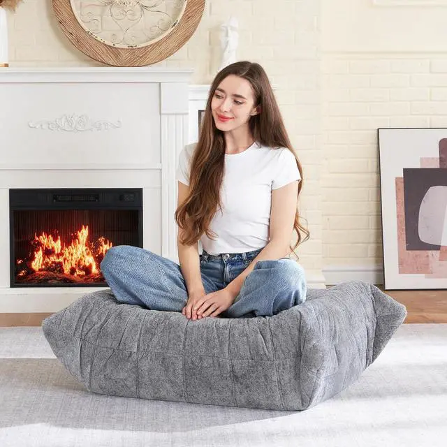 Alt view image 3 of 7 - Bean Bag Ottoman,Foot Rest,Fireside Chair Memory Foam Lazy Bean Bag Sofa for Living Room,Bedroom,Dorm,Office (Ottoman-Light Grey)