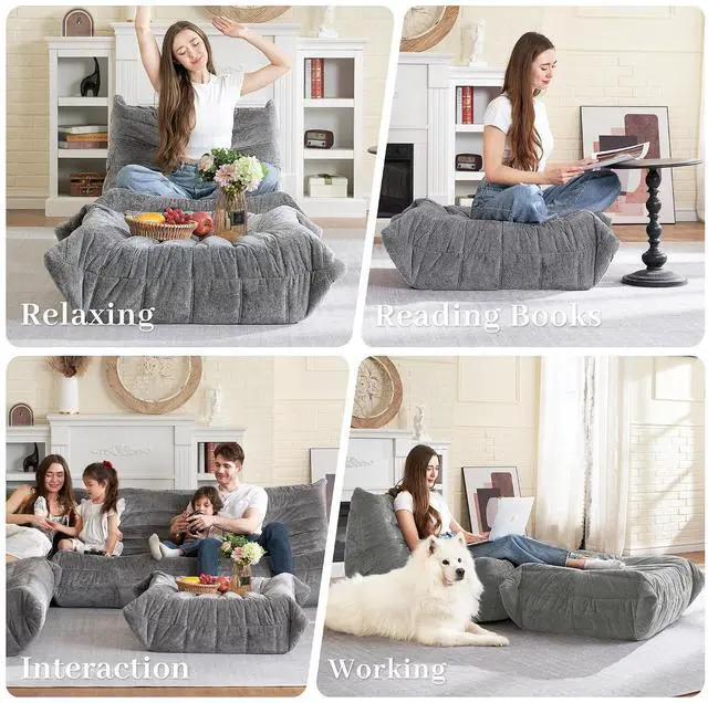 Alt view image 5 of 7 - Bean Bag Ottoman,Foot Rest,Fireside Chair Memory Foam Lazy Bean Bag Sofa for Living Room,Bedroom,Dorm,Office (Ottoman-Light Grey)