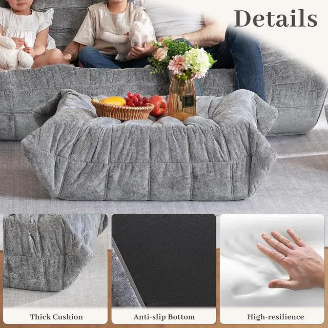 Alt view image 4 of 7 - Bean Bag Ottoman,Foot Rest,Fireside Chair Memory Foam Lazy Bean Bag Sofa for Living Room,Bedroom,Dorm,Office (Ottoman-Light Grey)
