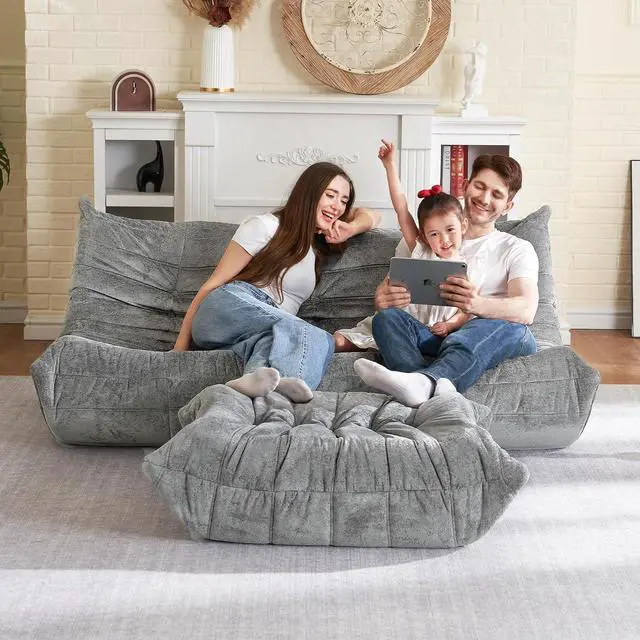 Alt view image 6 of 7 - Bean Bag Ottoman,Foot Rest,Fireside Chair Memory Foam Lazy Bean Bag Sofa for Living Room,Bedroom,Dorm,Office (Ottoman-Light Grey)