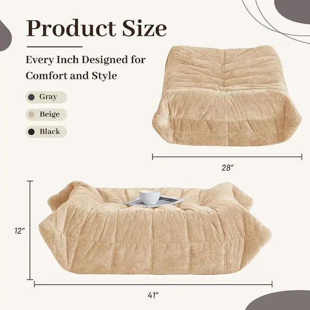 Alt view image 2 of 7 - Bean Bag Ottoman,Foot Rest,Fireside Chair Memory Foam Lazy Bean Bag Sofa for Living Room,Bedroom,Dorm,Office (Ottoman-Khaki)