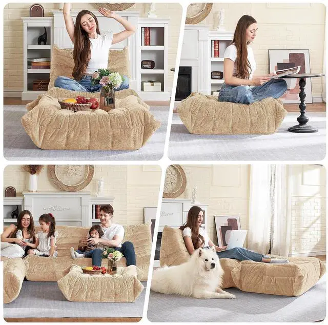 Alt view image 4 of 7 - Bean Bag Ottoman,Foot Rest,Fireside Chair Memory Foam Lazy Bean Bag Sofa for Living Room,Bedroom,Dorm,Office (Ottoman-Khaki)