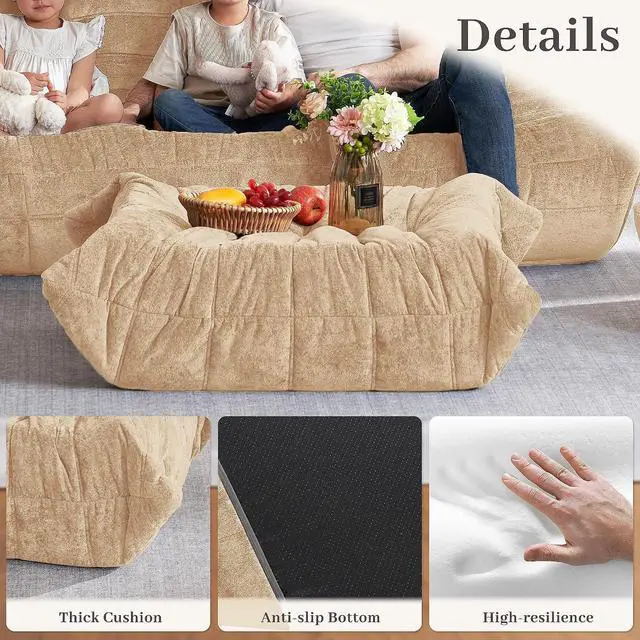 Alt view image 3 of 7 - Bean Bag Ottoman,Foot Rest,Fireside Chair Memory Foam Lazy Bean Bag Sofa for Living Room,Bedroom,Dorm,Office (Ottoman-Khaki)