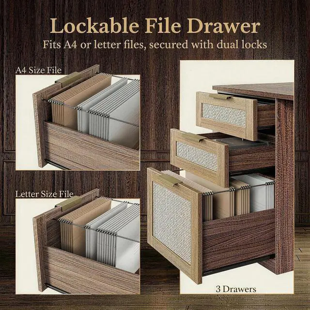 Alt view image 5 of 7 - 70" Standing Desk with File Cabinet, L Shaped Electric Height Adjustable Desk with AC/USBPrivacy Panel, Computer Executive Corner Table for Home and Office, Natural Oak