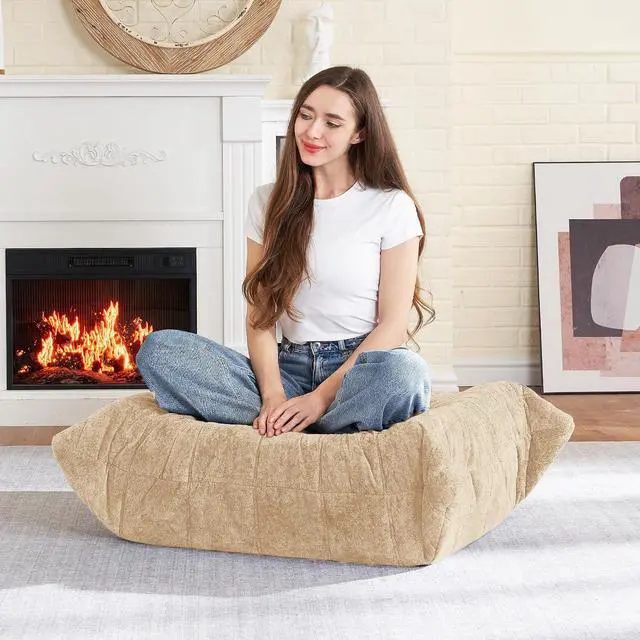 Alt view image 6 of 7 - Bean Bag Ottoman,Foot Rest,Fireside Chair Memory Foam Lazy Bean Bag Sofa for Living Room,Bedroom,Dorm,Office (Ottoman-Khaki)