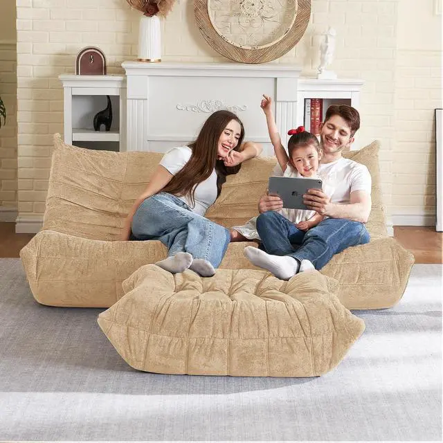 Alt view image 7 of 7 - Bean Bag Ottoman,Foot Rest,Fireside Chair Memory Foam Lazy Bean Bag Sofa for Living Room,Bedroom,Dorm,Office (Ottoman-Khaki)