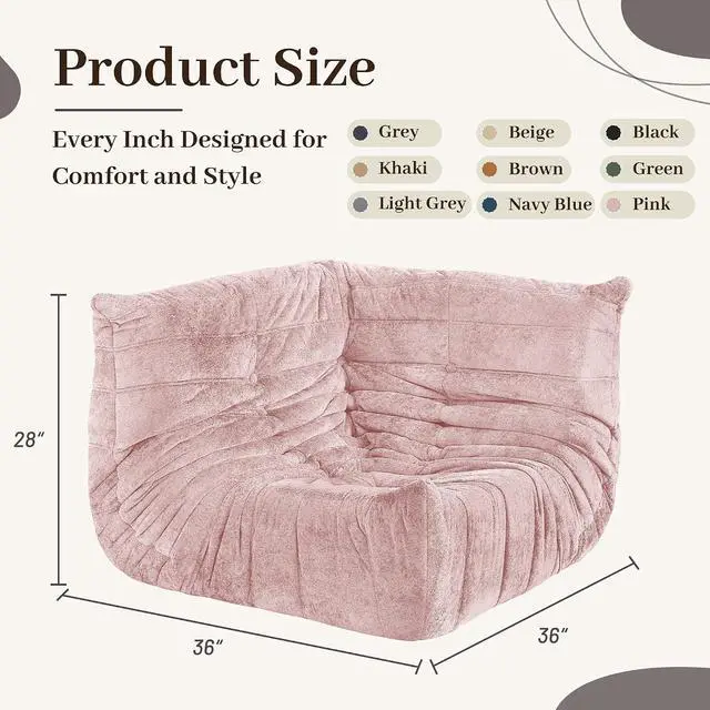 Alt view image 2 of 6 - Bean Bag Chair, Memory Foam Bean Bag Chairs for Adults, Fireside Corner Chair Lazy Floor Corner Sofa for Living Room, Bedroom, Dorm, Office (Pink)